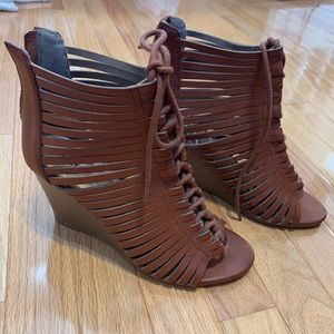 Peep toe wedge booties